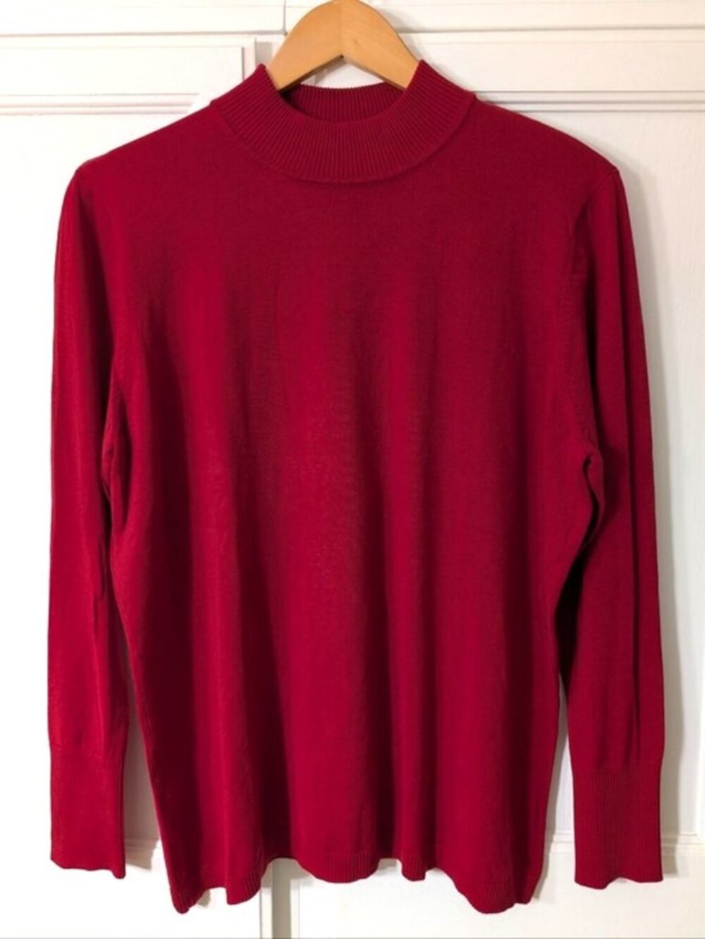 August Silk Silk Blend Mock Neck Sweater in Deep Red Minimalist Size 1X